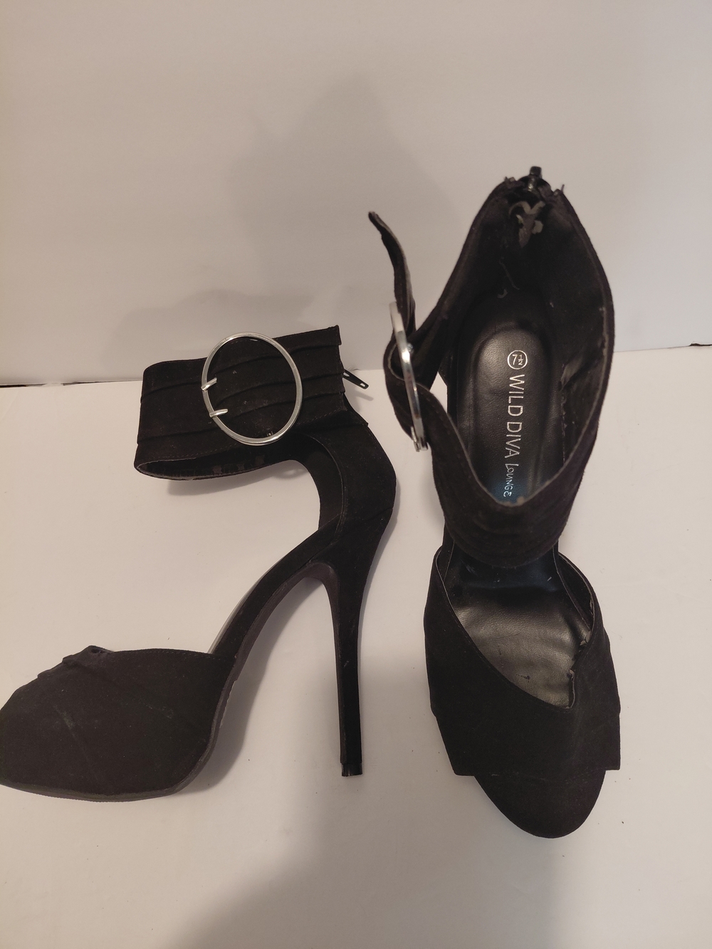 Wild Diva Black Open-Toe Stiletto Heels with Silver Buckle Strap